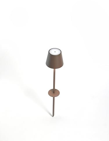 Zafferano, Poldina Peg Pro magnetische, wiederaufladbare schnurlose Gartenlampe mit Touch-Steuerung, geeignet für Garten, Terrasse und Wege, Dimmer, 2200-3000 K, Höhe 59,9 cm, Rostfarbe