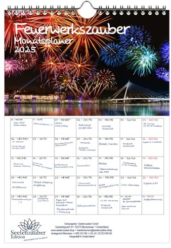 Feuerwerkszauber Planer DIN A4 Kalender für 2025 Feuerwerk Silvester - Seelenzauber