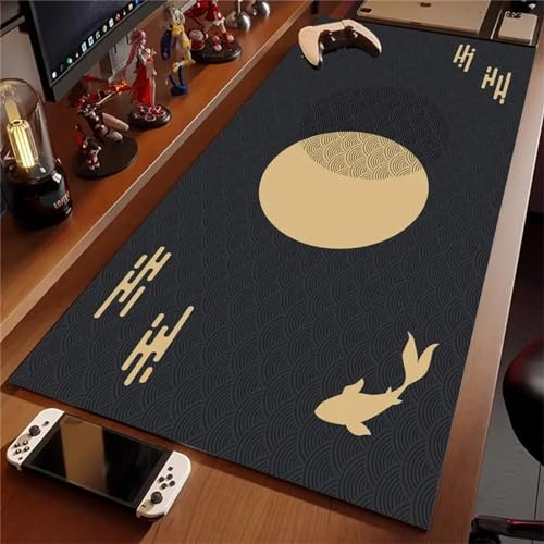 Tapis de Souris xxl Graphique noir (1000x500mm) Grand tapis de souris de jeu avec bords surpiqués et dos antidérapant,sous-main pour clavier et souris,Convient pour les jeux et l'utilisation bureau.
