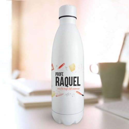 Transparent Gift Botella Personalizada con Texto. Regalos Personalizados. Botellas de Agua Acero Inoxidable. Botella Termo para Café. Regalos Originales para Profesores, Maestras. Detalle Fin de Curso