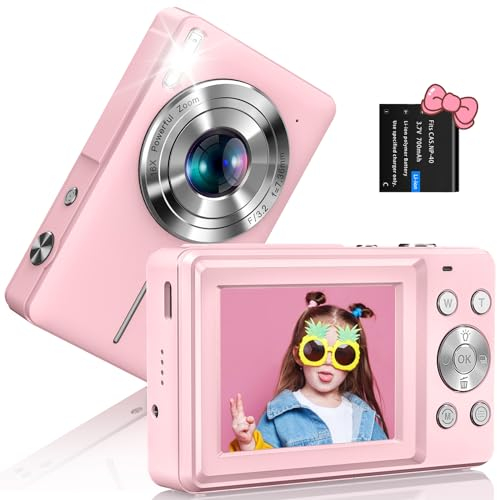 Digitalkamera 1080P Fotoapparat 44MP Fotokamera mit 2.4 LCD Bildschirm 16X Digitalzoom Countdown Fotografie Selfie Kamera Tragbare Kompaktkamera Vlogging Digitalkamera für Kinder Teenager Anfänger