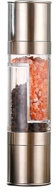 Palmcee Salt and Pepper Grinder, 2 in 1 2-Head Manual Pepper Mill Stainless Steel Salt and Pepper Mill, Adjustable Thickness Refillable Pepper Grinder Travel Salt and Pepper Sets for Home Kitchen