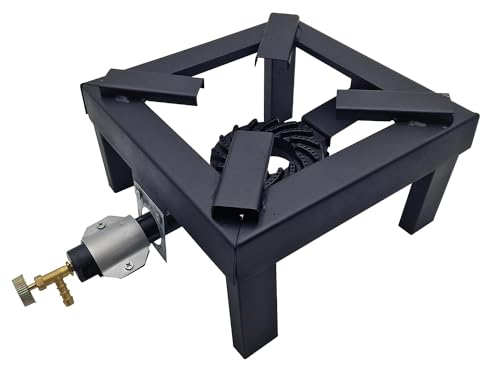Crisalide® - Réchaud à gaz d'extérieur, en fonte, 4 pieds, super résistant, adapté à tous les types de casseroles, brûleur en fonte avec régulateur, allumage rapide, noir (30 x 30)