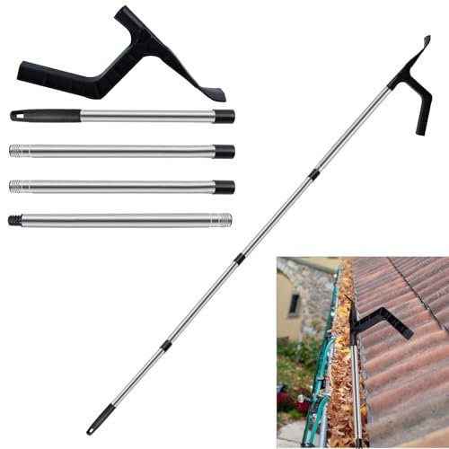 Gutter Cleaning Tools,Telescopic Gutter Cleaner with 4 Gutter Cleaner with Telescopic Handle,Removable Gutter Cleaner Tool for Cleaning Leaves and Debris from Roofs