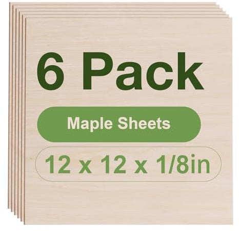 ROBOTIME 6mm Plywood Sheets Maple Veneer Cut to Size 30×30 CM 4 Pack Wood Burning Model Making Laser Ply Material, Thin Wood Sheets for Craft Projects