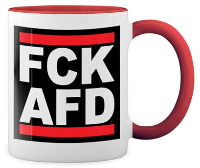 Fck Afd Antifacist Antifa Weiße Tasse Mug mit roten Felgen und Griff