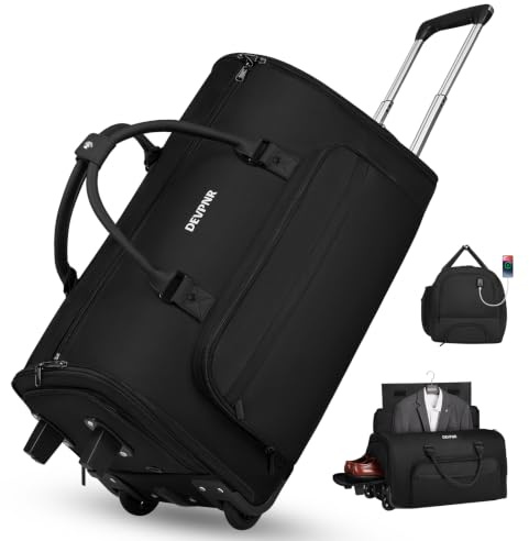 DEVPNR Kleidersäcke zum Rollen für Reisen, 59 l, Rolltasche mit Rollen und Schuhfach für Damen und Herren, 3-in-1-Handgepäcktasche mit Rollen, Schwarz, 59L, Kleidersäcke zum Rollen für Reisen