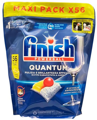 Pastiglie Per Lavastoviglie QUANTUM, Pulizia e Brillantezza Efficace, Si Scioglie Rapidamente. Azione Sgrassante, Al Limone (Maxi Pack Da 56 Pastiglie)