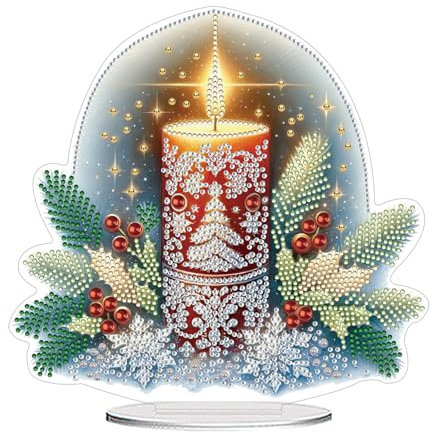 CXINLky DIY Diamond Painting Weihnachten Tisch Deko, 5D Diamant Painting Weihnachten Tischdeko, Diamant Malerei Stehend Kunst Set für Anfänger Hausgeschenk Deko-29-Weihnachtskerzen