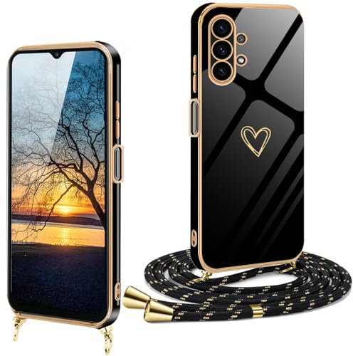 Coque pour Samsung Galaxy A32 5G avce Cordon Antichoc Housse pour Samsung Galaxy A32 5G Silicone avec Motif Coeur d'amour Mignon Lanyard Case Réglable Téléphone Portable Cover,Coque avec Collier Case