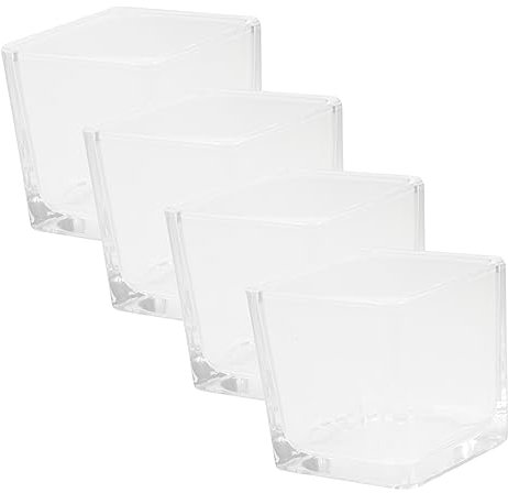 Yardenfun Candelabros Decorativos para Vela 4 Pcs Copas De Vidrio Cuadrado Transparente Duradero y Práctico