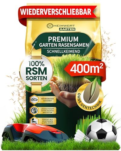 Heimwert Rasensamen schnellkeimend Sommer Turbo 10 kg/400 m2 - Grassamen schnellkeimend - Rasensamen Sport und Spiel aus hochwertigster Gräser Mischung empfohlener RSM Sorten Made in Germany (10kg)