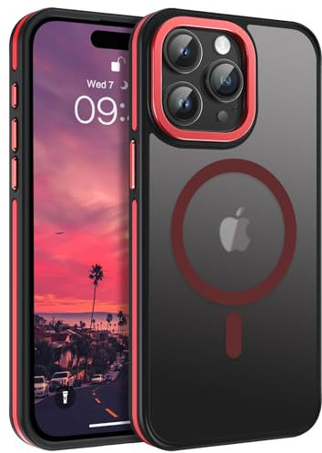Telaso Magnetische für iPhone 15 Pro Hülle kompatibel mit MagSafe Magnetkraft Handyhülle iPhone 15 Pro Case rutschfest Matte Rückseite Touch Schutzhülle Stoßfest Cover für iPhone 15 Pro 6.1 Rot