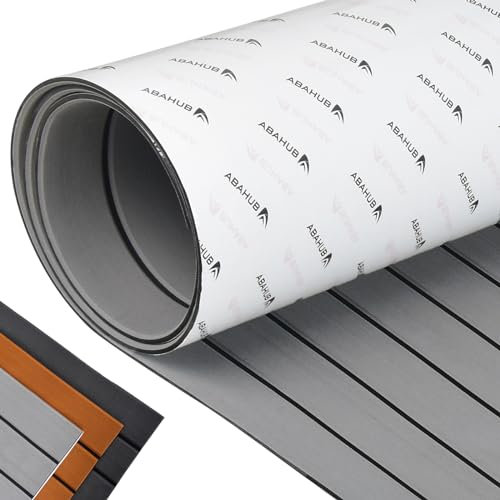 Abahub EVA Foam Boat Decking 96''x21.6'' Self-Adhesive Faux Teak Marine Flooring Sheet Traction Pad for Boats Surfboard,Gray with Black Seam Lines