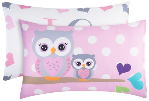 EVERYDAY KIDS Kissenbezüge in Standardgröße für Kissen 76,2 x 50,8 cm, weich, atmungsaktiv, 100 % Baumwollperkal, perfekt für Kleinkinder, kleine Mädchen, Doppelbett, Eulen, 2 Stück