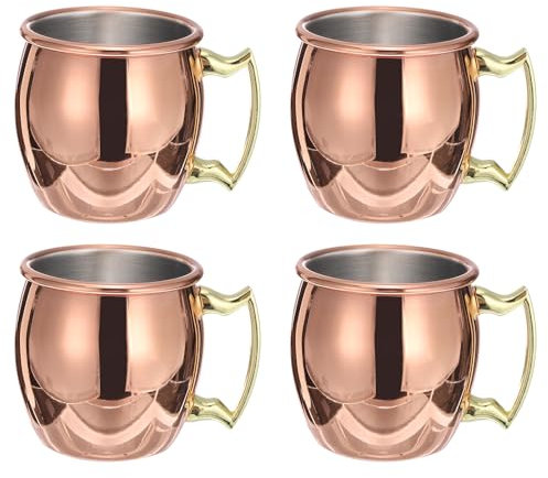 GLOKUUCA Copper Mugs - 4 Pcs Mini Drinking Cup Fits for Cold Drinks Beer Wine Bars Parties Gifts - Stainless Steel Lining Mugs - (60-ml/2-oz, Rose Gold)