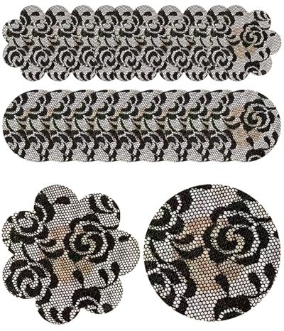 Hibmisy Cache-tétons autocollants invisibles pour tétons - Autocollants jetables pour femmes - Rond et fleur, Noir , 6cm