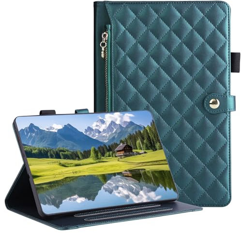 Vaitasy Funda para Samsung Galaxy Tab S6 Lite 10.4 Pulgadas 2024/2022/2020 Correa de Mano Cremallera Cierre Bolsillo Cover Business Cuero PU Carcasa para Galaxy Tab S6 Lite Verde