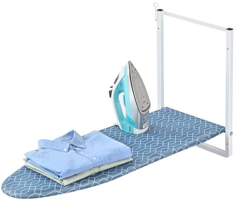 KINGBOARD Wall Mounted Ironing Board with Iron Holder, Compact Iron Board for Small Spaces, Foldable Iron Stand Heat Resistant Cover, 36 X 12 Deep Blue