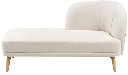Beliani Chaiselongue Stoff helles Beige mit Holzbeinen rechtsseitig Récamiere Tanlay