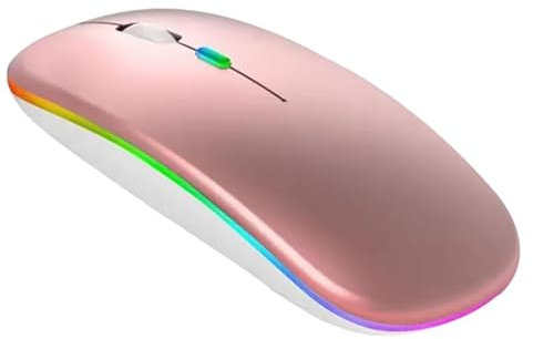 Rechargeable Wireless Mouse, 2.4G & Bluetooth Mouse for Laptop Slim Silent Mice Ergonomic Cordless Design with USB & 1600 DPI Compatible with Macbook iPad PC Computer Notebook Laptop (Rose Gold)