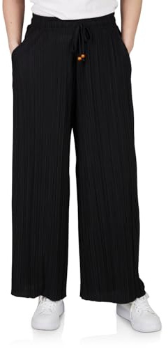 DENIMFY Palazzo Hose Damen Sommer 7/8 Culotte DFBrenda Hohe Taille Weites Bein Sommerhose Stoffhose Knöchellang Elastische Taille Taschen Einfarbig, Größe:XXL, Farben:Black