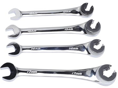 4pcs Ensemble de Clés à Cliquet avec Tête de Flexion Ouverte, Réglable pour les Espaces Restreints, la Climatisation et les Lignes de Frein, Acier CR V, 10 Mm, 12 Mm, 14 Mm, 17