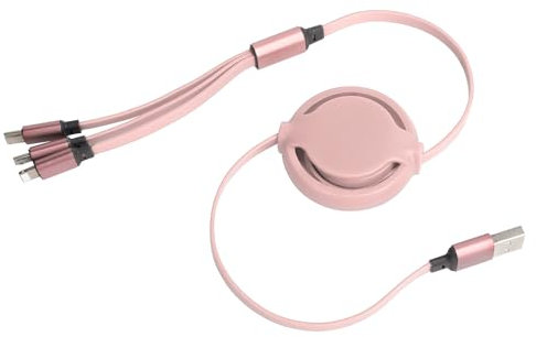 Fictory 3-in-1 USB Charging Cable, Multi Retractable Fast Charger for IOS/Type C/Micro, Pink, Tangle-Free Design
