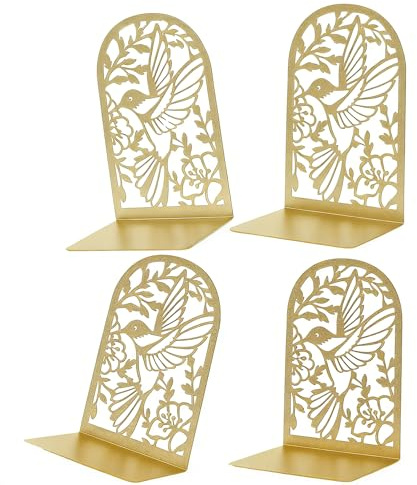 Deefongo Book Ends, 2 Pair Bookends for Shelves,Metal Bookends Design Book Stand Stoppers Supports for Home Office Library Bookshelf Heavy Books