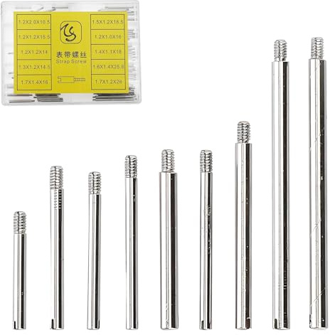 SHYSBV Lot de 50 vis pour bracelet de montre - 10 tailles - 50 pièces - En métal - Avec boîte de rangement - Accessoires pour réparation de montres