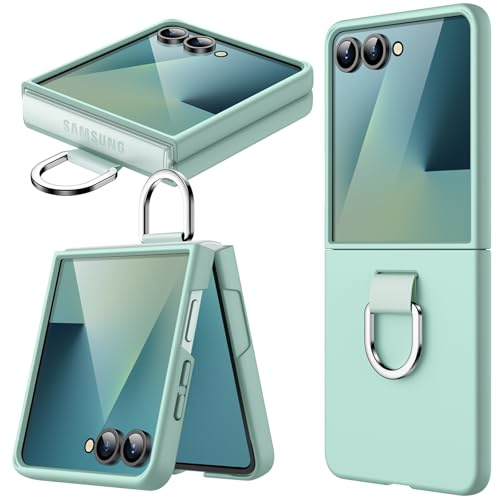 JETech Case for Samsung Galaxy Z Flip 7 2025 with Ring, Hard PC Slim Shockproof Anti-Scratch Protective Phone Cover (Mint)