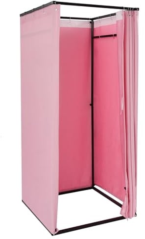 QIERF Umkleidekabine Freistehend, Tragbare Umkleideraum Mobile-Umkleidekabine mit Vorhang und Haken für Bekleidungsgeschäfte, Fotostudios, Veranstaltungsorte, 85x85x200cm (Hellrosa)