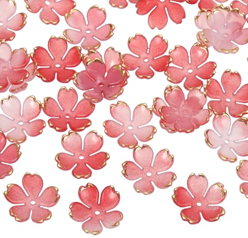 PATIKIL 200Pcs Perline In Acrilico Fiori 19mm Sfumatura Dorata DIY Rosso | Per Creazione Gioielli Bracciale Collana Orecchini, Perline Spaziatrici Fioritura Ciliegio, Artigianato