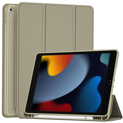 ProCase Coque avec Porte-Stylet pour iPad 10.2 iPad 9/8/7ème Génération 2021/2020/2019, Nouvel Étui Amélioré, Housse de Protection Anti-Chute -Or