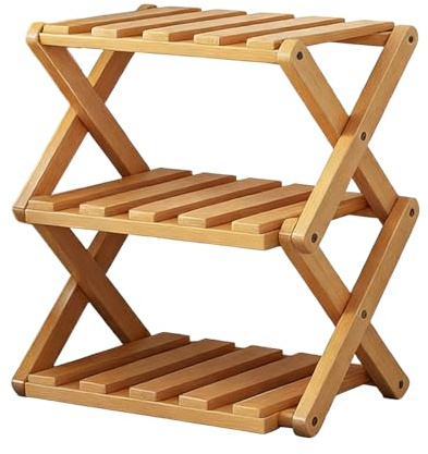 Support pour chaussures en bambou – Système de rangement extensible, support en bois pliable avec réglage de la largeur, organisateur d'entrée peu encombrant avec cadre robuste, présentoir à chaussure