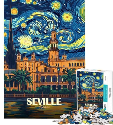 1000-teiliges Puzzle für Teenager Motiv Sevilla Spanien; Sternennacht-Puzzle für Erwachsene Denkspiel Geburtstagsgeschenk Geschenk zur Stressreduzierung (Größe 38x26cm)