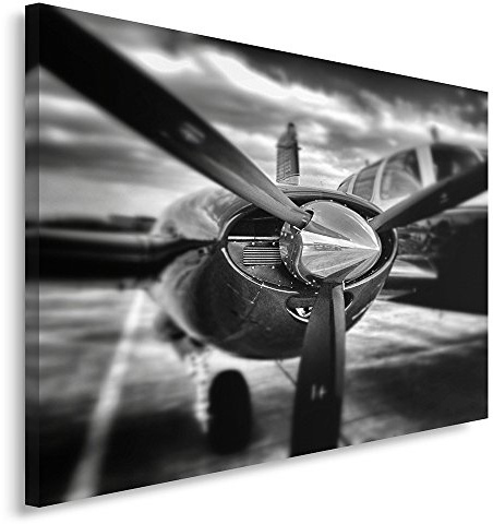 Feeby Bilder Flugzeug Propeller XXL 120x80 cm Wohnzimmer Schlafzimmer Büro Flur Küche Wandbilder Modern Bild auf Leinwand Wanddekoration Kunstdruck Design Transport Schwarz-Weiß