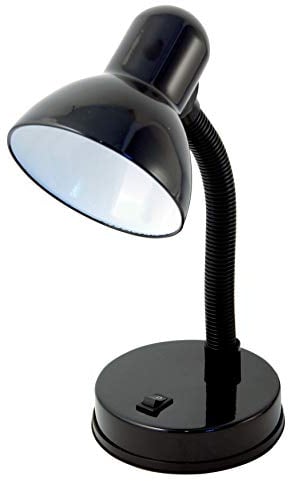 Velamp Charleston Lámpara, Base de Bombilla E27, Compatible con LED, Brazo Flexible, con Cable e Interruptor, para habitación de bebé, Escritorio, Estudio, 6 W, Negro