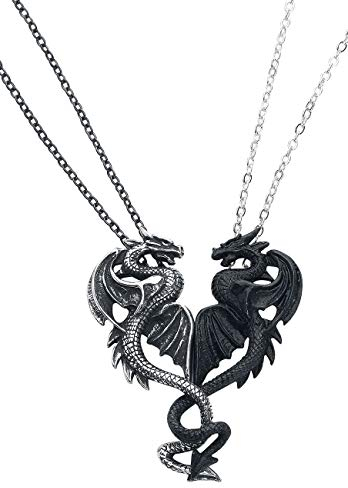 Alchemy Gothic Draconic Tryst Unisex Halskette, Schwarz/Silber, Hartzinn, Ohne Stein
