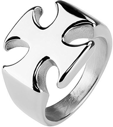 Mianova Herren Männer Biker Rocker Edelstahl Ring Kreuz Cross massiv breit Schmuck Silber Größe 59 (18.8)