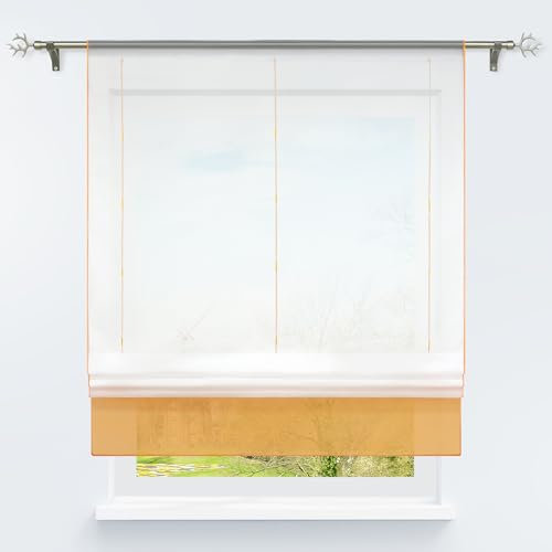 HongYa Bändchenrollo transparenter Voile Raffrollo Tunnelzug Raffgardine Vorhang H/B 155/80 cm Orange