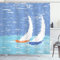 ABAKUHAUS Nautisch Duschvorhang, Grunge Segelboot-Ozean, Stoffliches Gewebe Badezimmerdekorationsset mit Haken, 175 x 180 cm, Hellblau