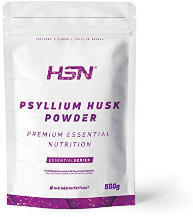 Psyllium Husk en Polvo de HSN | Sabor Natural 500 gr = 250 Tomas por Envase | 2000 mg por Dosis Diaria de Fuente de Fibra Soluble Cáscara de Plántago | No-GMO, Vegano, Sin Gluten