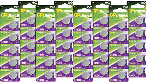 GP CR2025 3V Lithium Coin Cell Batteries 40 Pack - Flat Battery for Car Key/Key Fob Audi Mercedes Nissan - DL2025 2025 Batteries also suitable for scales/toys/heartrate monitor etc