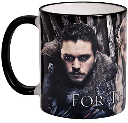 Elbenwald Game of Thrones Tasse For The Throne Jon Snow Daenerys Targaryen Tyrion Lannister Rundumdruck Keramik 320 ml schwarz