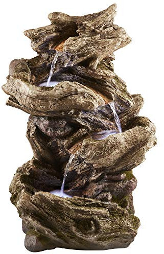 Serenity Four-Tier Wood-Effect Water Feature, Light Up LED, Self Contained for Garden, Decking & Patio, Outdoor, Weatherproof (Height - 76.5cm)