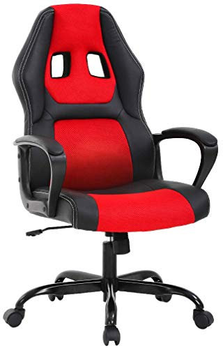 T-LoVendo Silla Gaming Oficina Racing Escritorio Videojuegos Sillon Gamer Despacho, Negra y Roja, Rojo, Universal