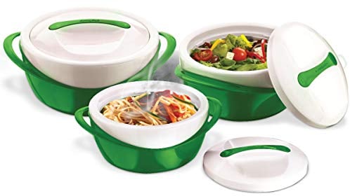 Pinnacle Insulated Casserole Dish with Lid 3 pc set 2.6/1.25/.6 qt. Elegant Hot Pot Food Warmer/Cooler - Large Thermal Soup/Salad Serving Bowl Stainless Steel, Best Gift Set for Moms, Holidays - Green