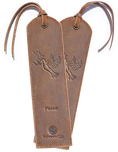 Handgefertigtes Leder Lesezeichen mit Taube Design + Traditionellem Quasten Lesezeichen Echtleder Einzigartige Geschenke Für Frauen, Männer, Kinder & Freunde - 2 Leather Bookmarks