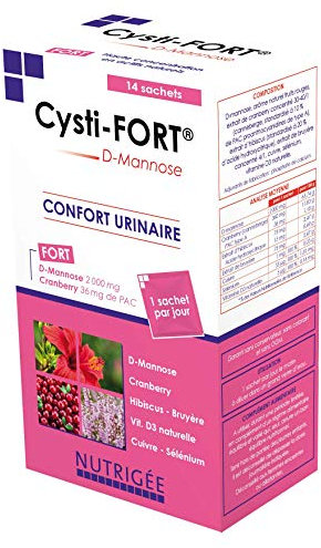 NUTRIGÉE Cysti-Fort | Confort Urinaire Naturel | D-Mannose 2000mg, Cranberry PAC, Hibiscus, Bruyère, Vitamine D3, Cuivre, Sélénium | Élimination Bactéries, Immunité Renforcée | 14 Sachets